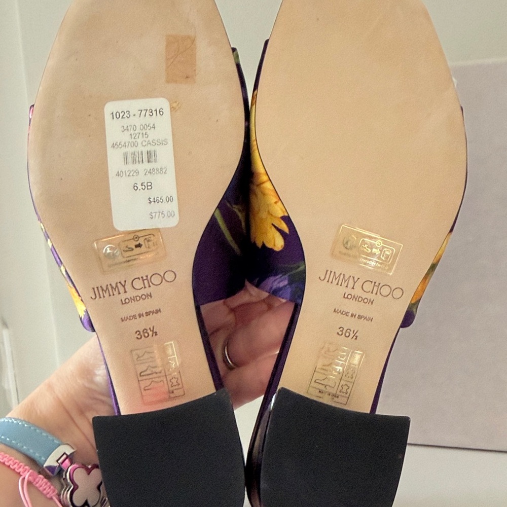 Jimmy Choo Purple Floral Bow Slide Sandals with Yellow & Pink Accents - Picture 4 of 9